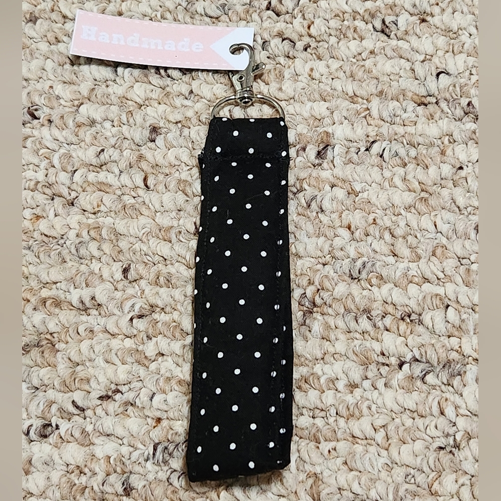 Handmade Black and White Polka Dot Key Fob
